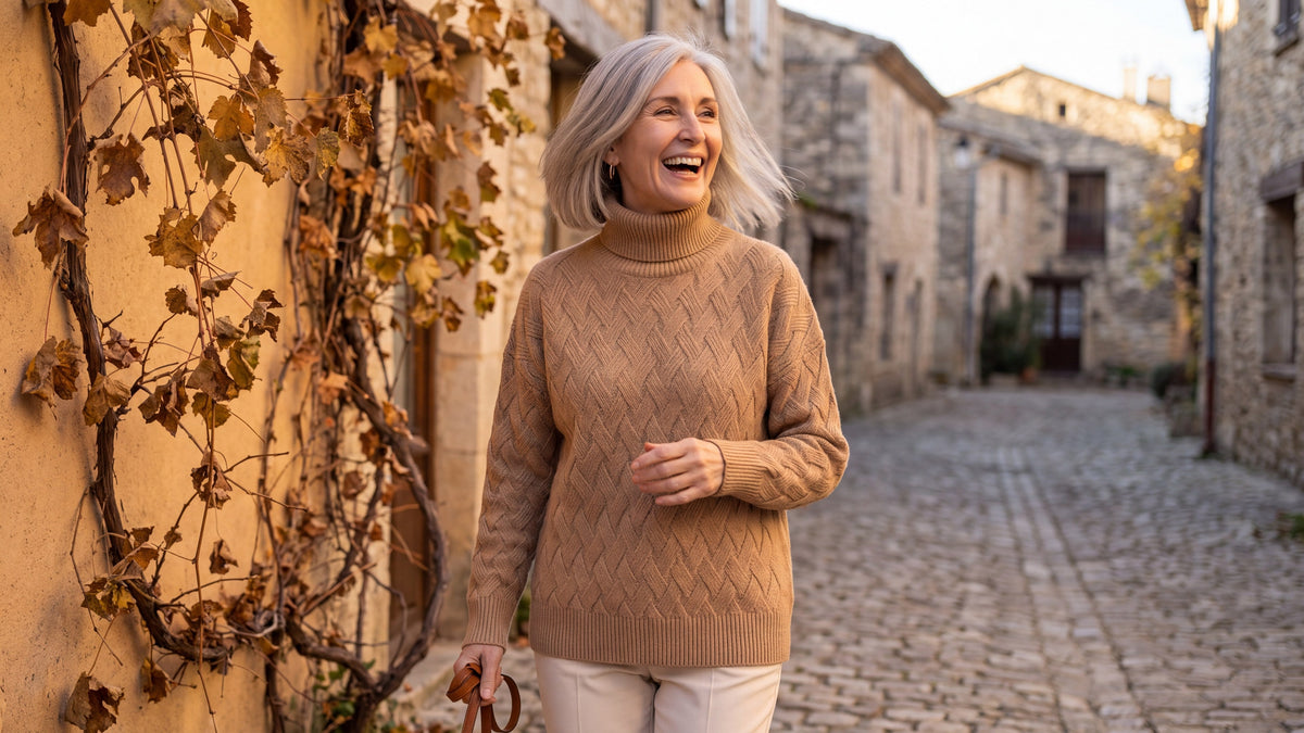 Jersey Miriam de cuello alto oversize en camel
