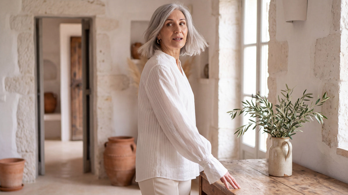 Camisa blanca Fátima de algodón con manga abullonada