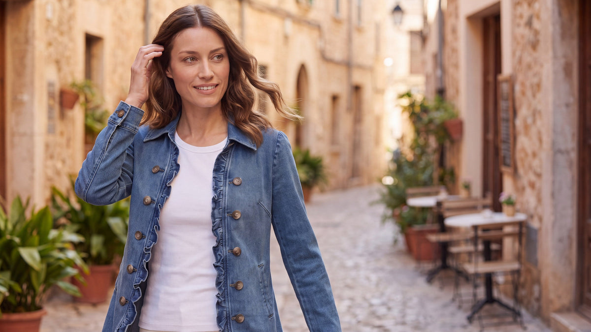 Chaqueta Cayetana con volantes en azul medio