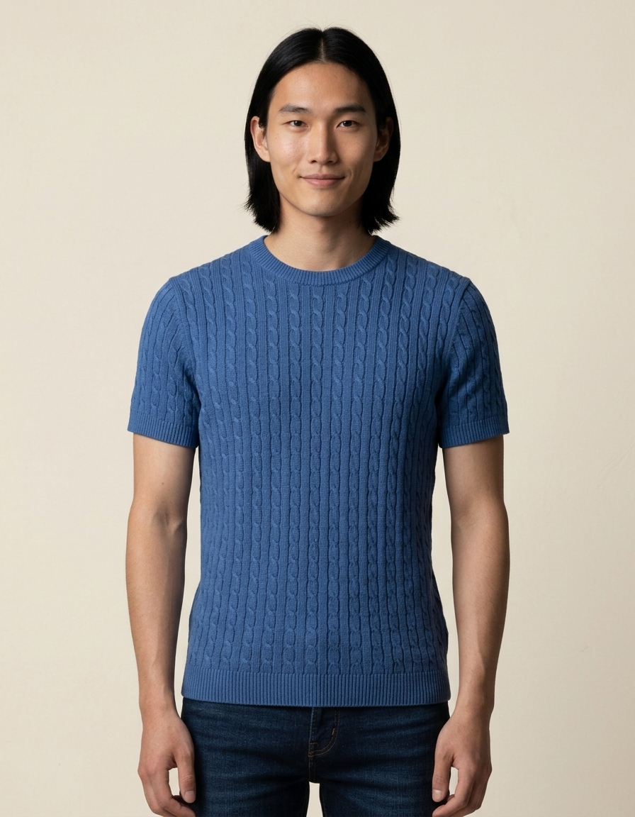Luca | Camiseta de punto texturizado para hombre - Azul marino