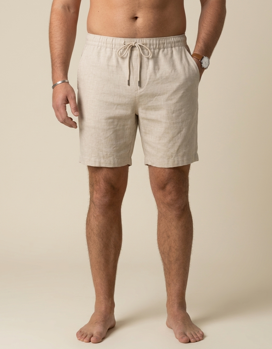 Lorenzo | Pantalón corto de algodón y lino para hombre - Beige
