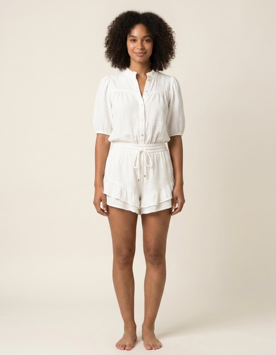 Mila | Conjunto de camisa y falda con volante - Blanco
