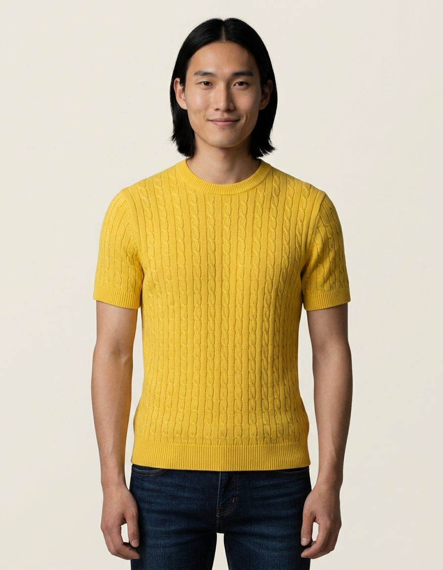 Luca | Camiseta de punto texturizado para hombre - Amarillo