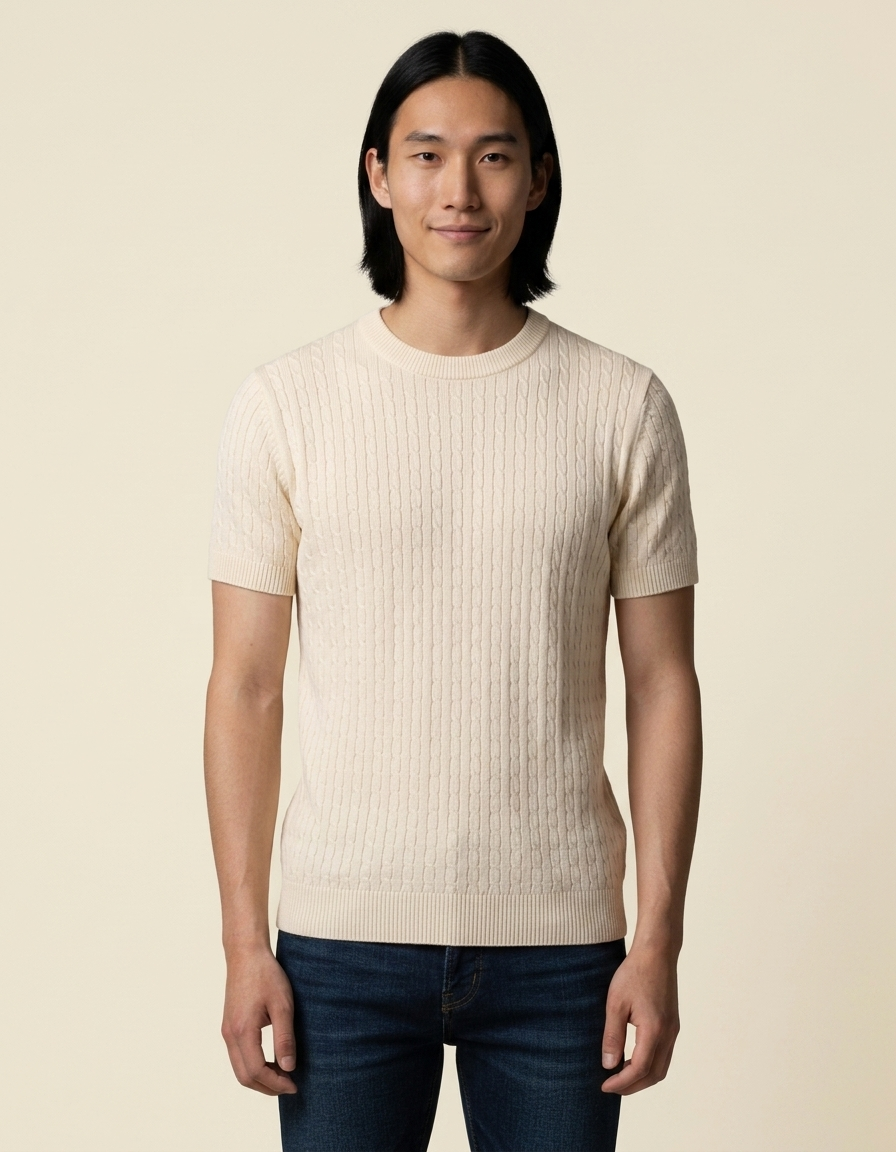 Luca | Camiseta de punto texturizado para hombre - Beige