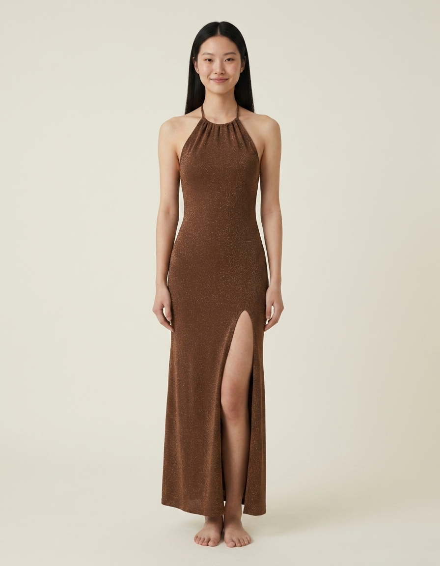 Duna | Vestido maxi de punto con abertura para mujer - Chocolate