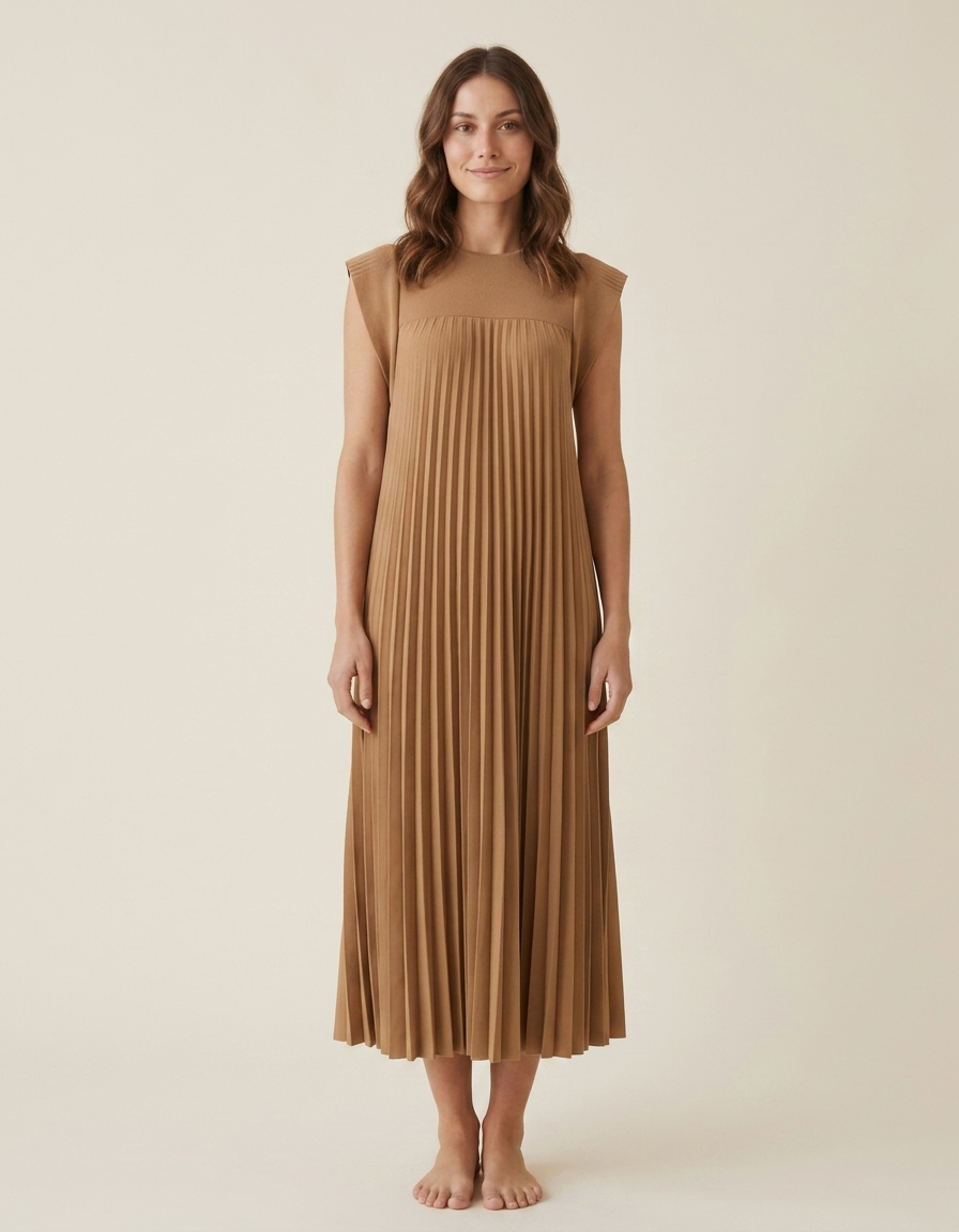 Ana | Vestido Largo Plisado de Verano - Marrón