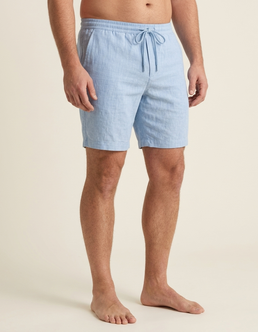 Lorenzo | Pantalón corto de algodón y lino para hombre - Azul