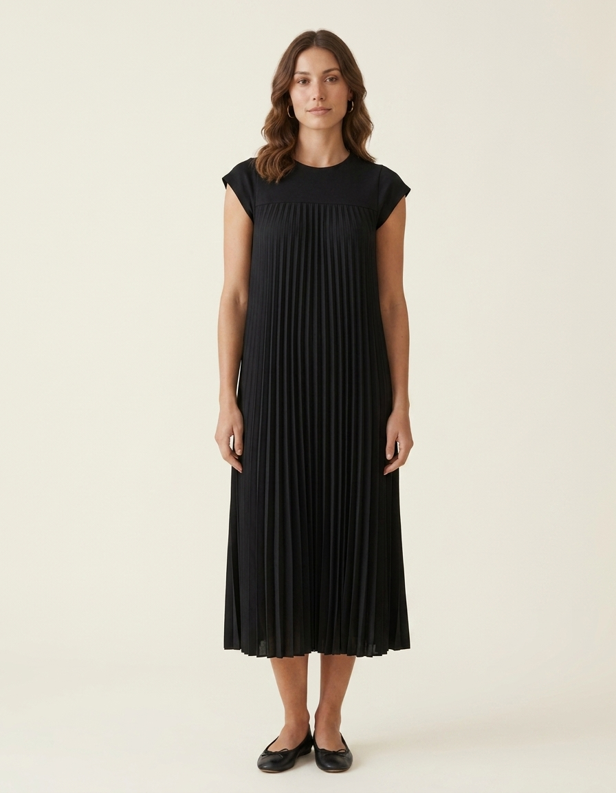 Ana | Vestido Largo Plisado de Verano - Negro