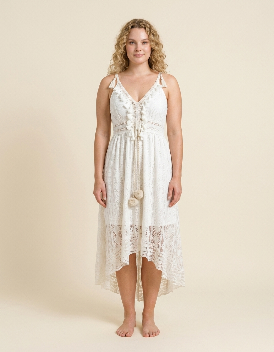 Bianca | Vestido largo de encaje con escote en V - Marfil
