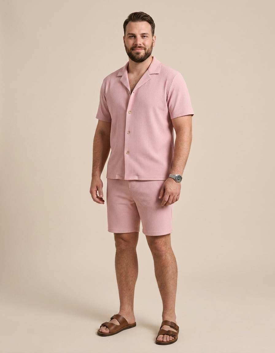 Elio | Conjunto texturizado de verano para hombre - Rosa