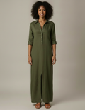 Alma | Vestido camisero largo de algodón y lino - Verde
