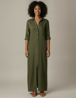 Alma | Vestido camisero largo de algodón y lino