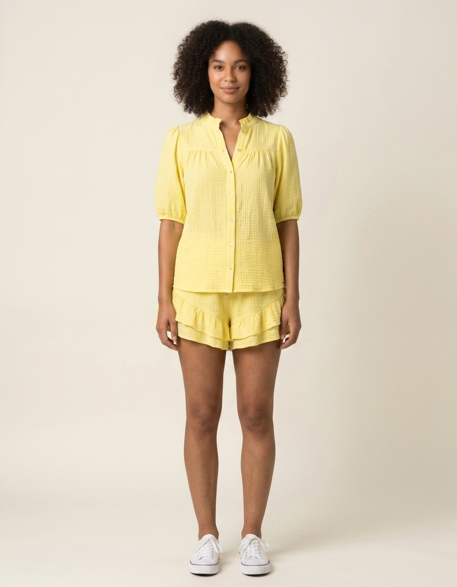 Mila | Conjunto de camisa y falda con volante - Amarillo