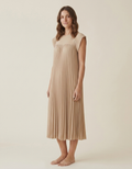 Ana | Vestido Largo Plisado de Verano - Beige