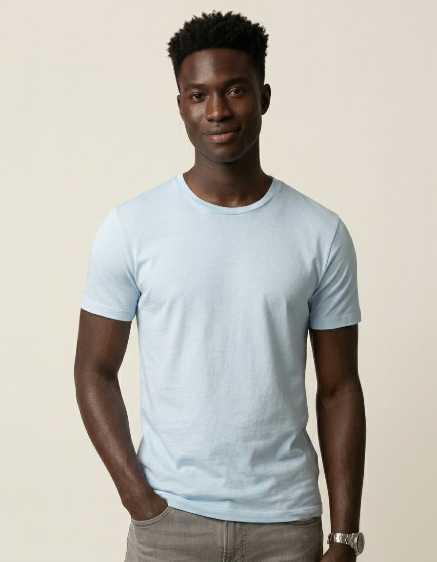 Mateo | Camiseta básica de algodón para hombre - Azul claro