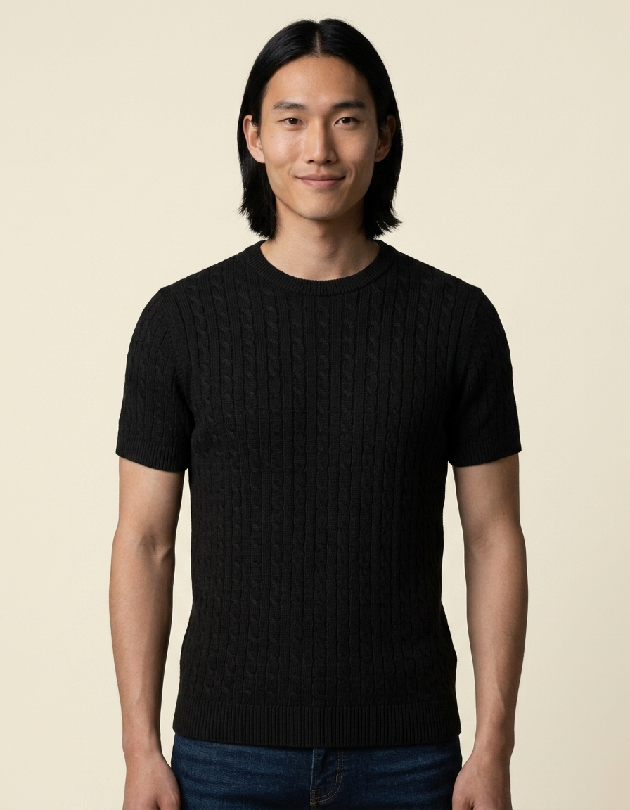Luca | Camiseta de punto texturizado para hombre - Negro