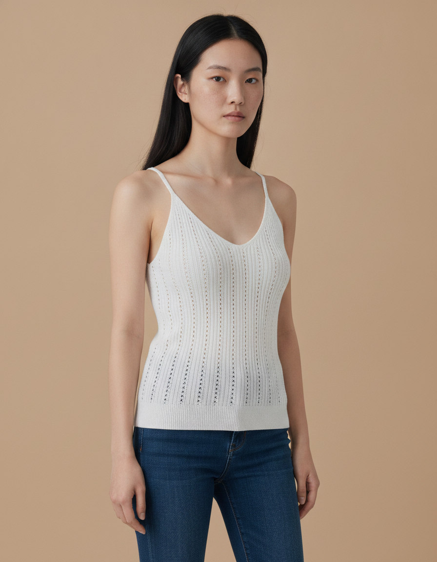 Vela | Top de crochet con escote en V para mujer - Blanco