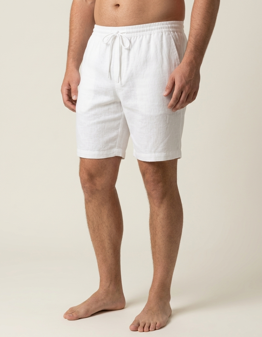 Lorenzo | Pantalón corto de algodón y lino para hombre - Blanco