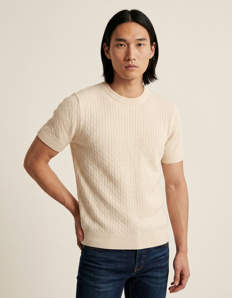 Luca | Camiseta de punto texturizado para hombre - Beige
