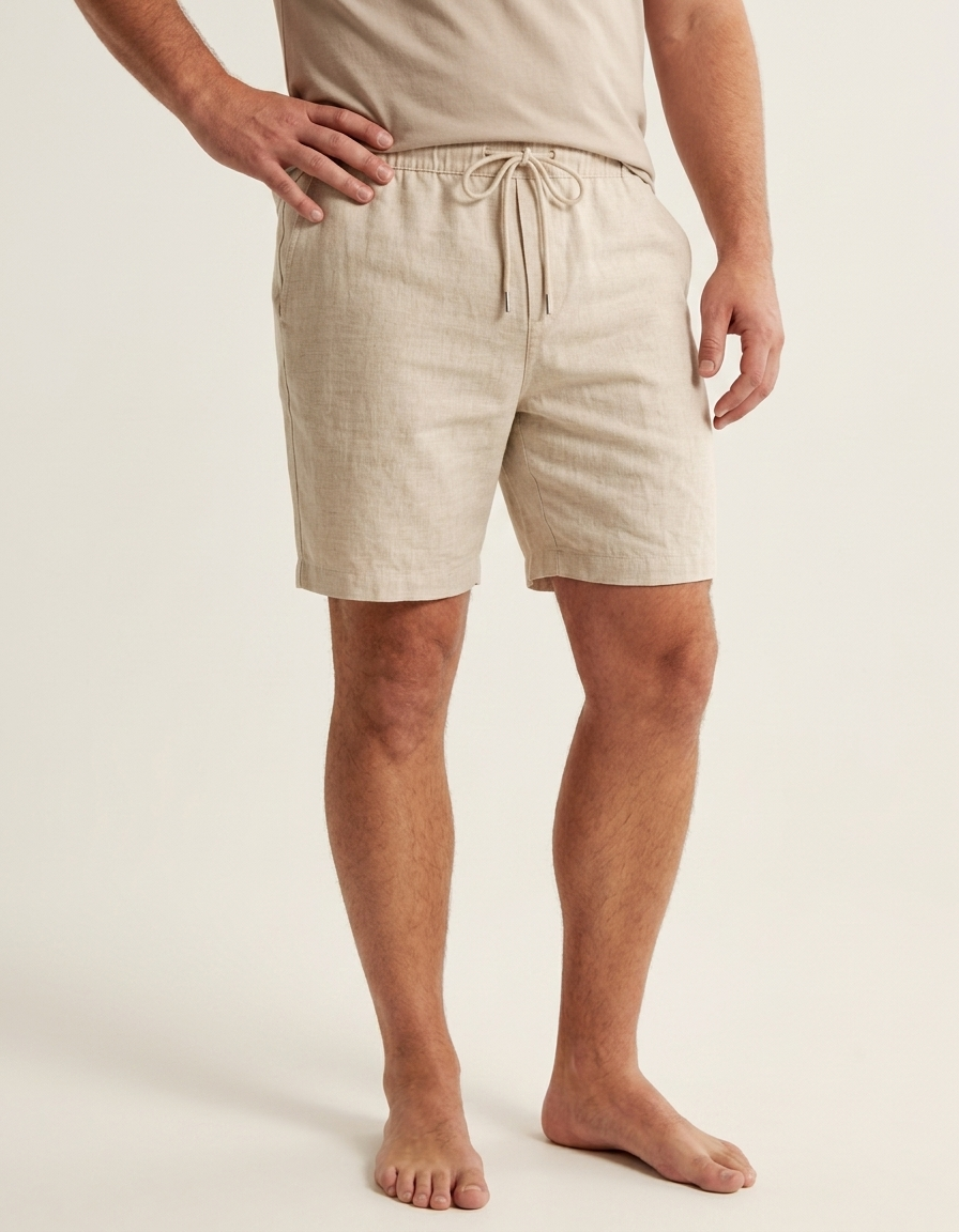 Lorenzo | Pantalón corto de algodón y lino para hombre - Beige
