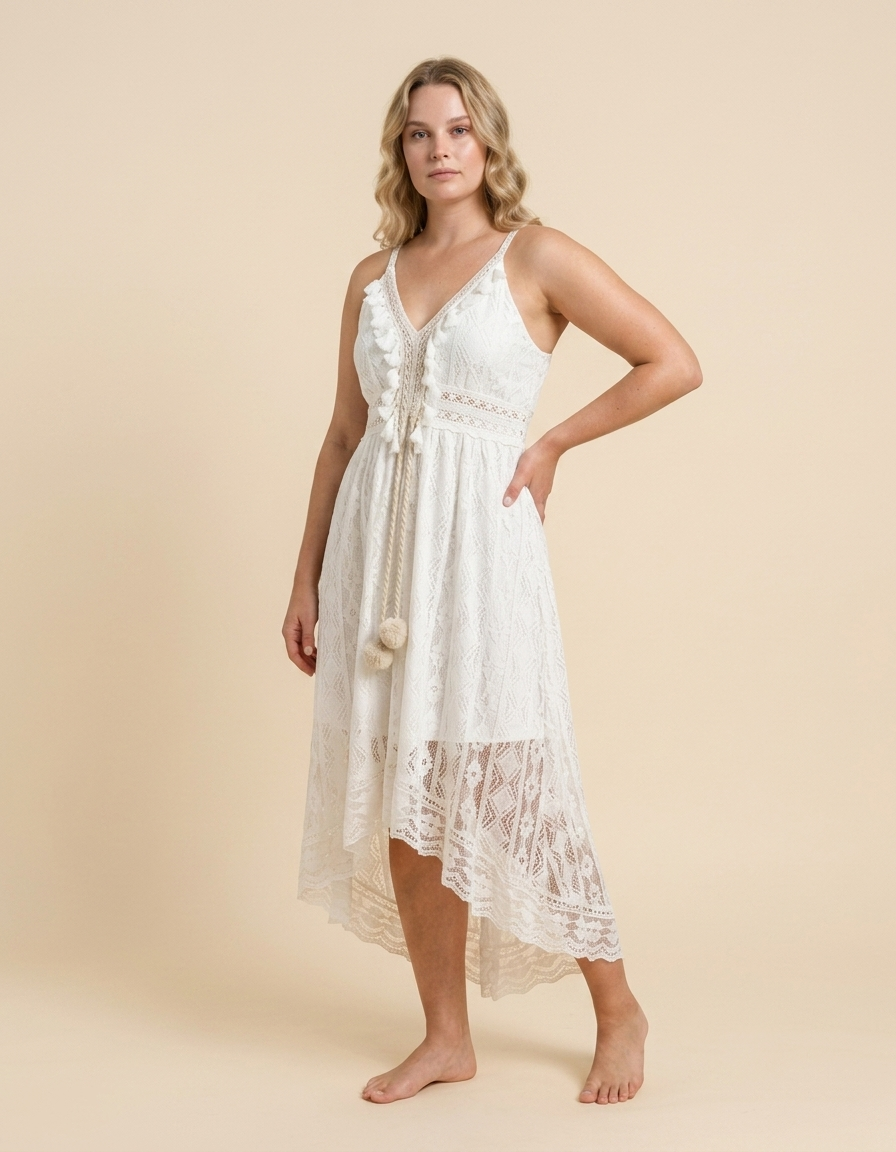 Bianca | Vestido largo de encaje con escote en V - Marfil