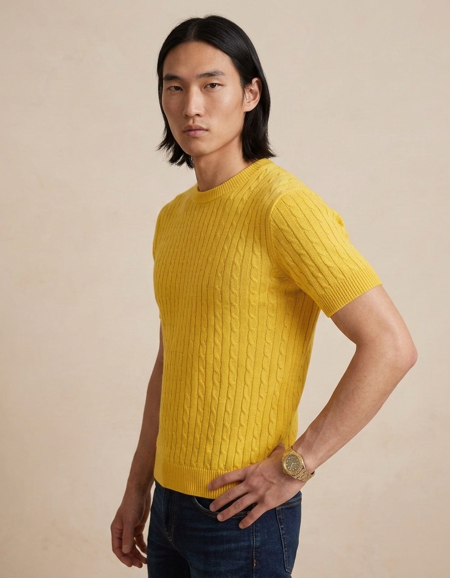 Luca | Camiseta de punto texturizado para hombre - Amarillo