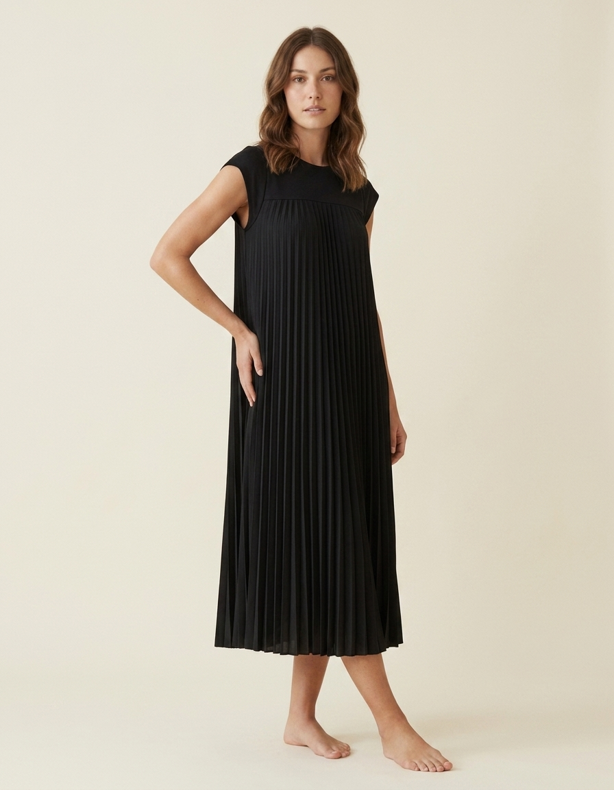 Ana | Vestido Largo Plisado de Verano - Negro