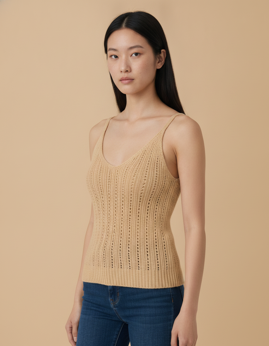 Vela | Top de crochet con escote en V para mujer - Beige