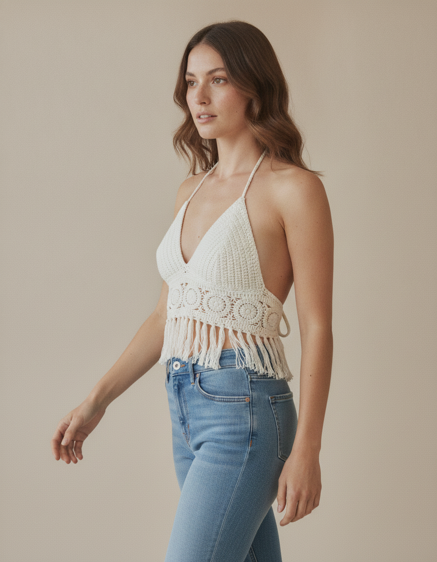 Zahara | Top crochet ajustable para mujer - Blanco