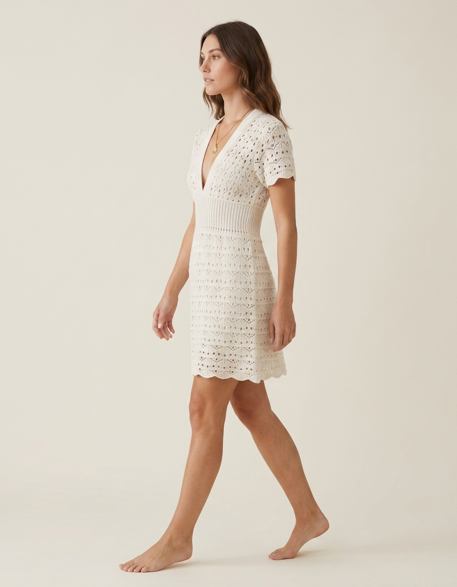 Nerea | Vestido calado con escote en V - Blanco