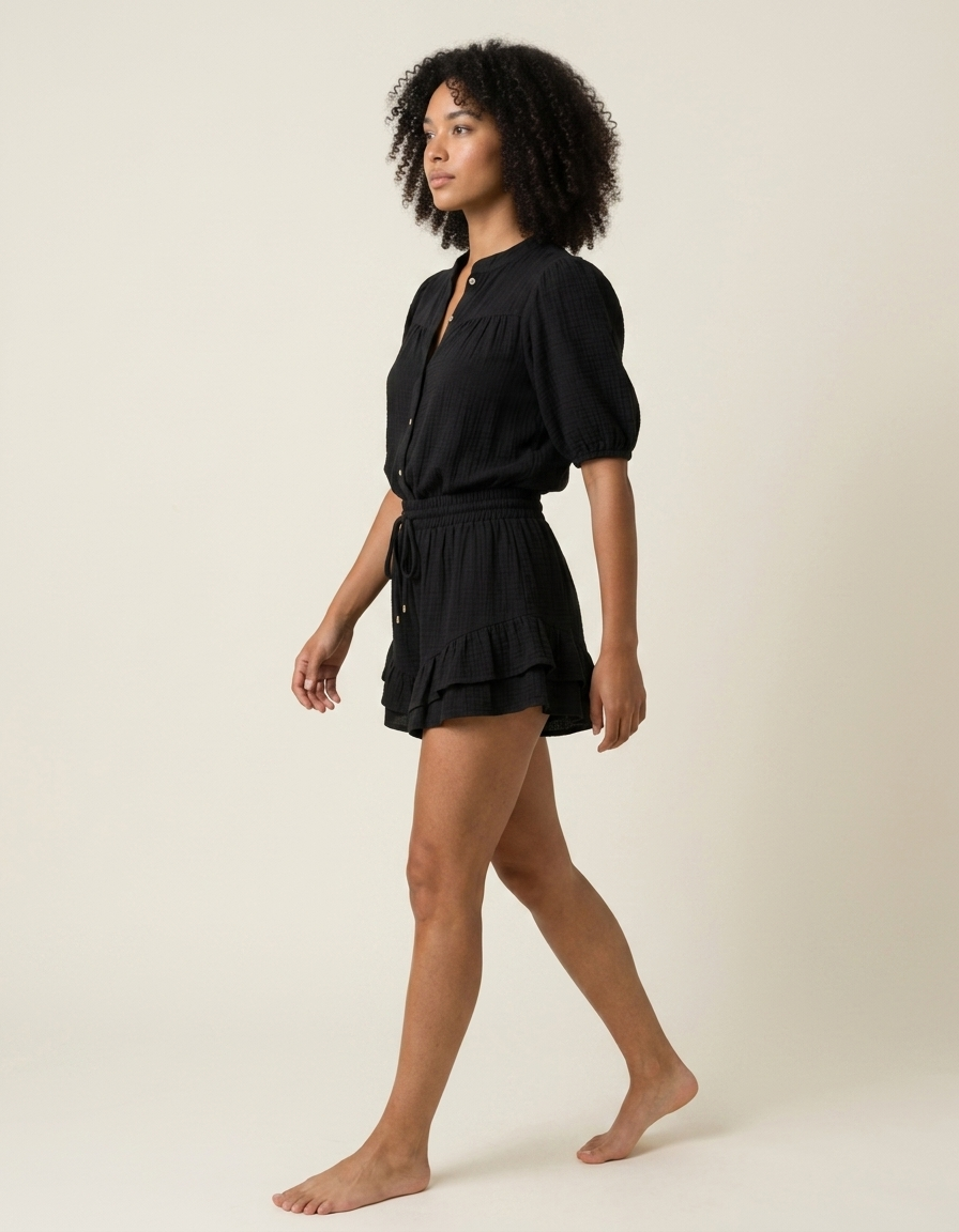 Mila | Conjunto de camisa y falda con volante - Negro