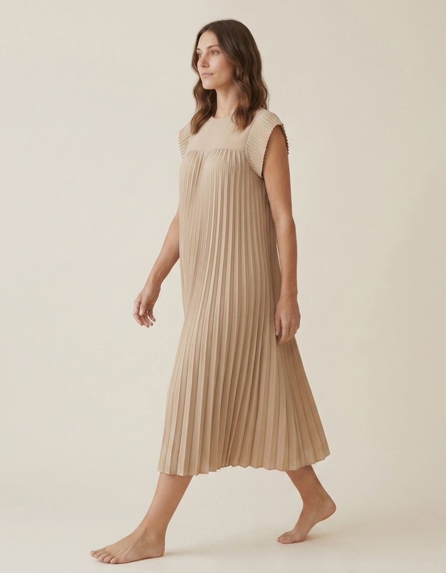 Ana | Vestido Largo Plisado de Verano - Beige