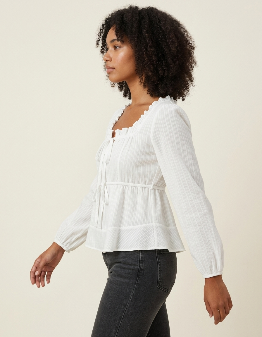 Clara | Blusa romántica con lazos y manga larga - Blanco