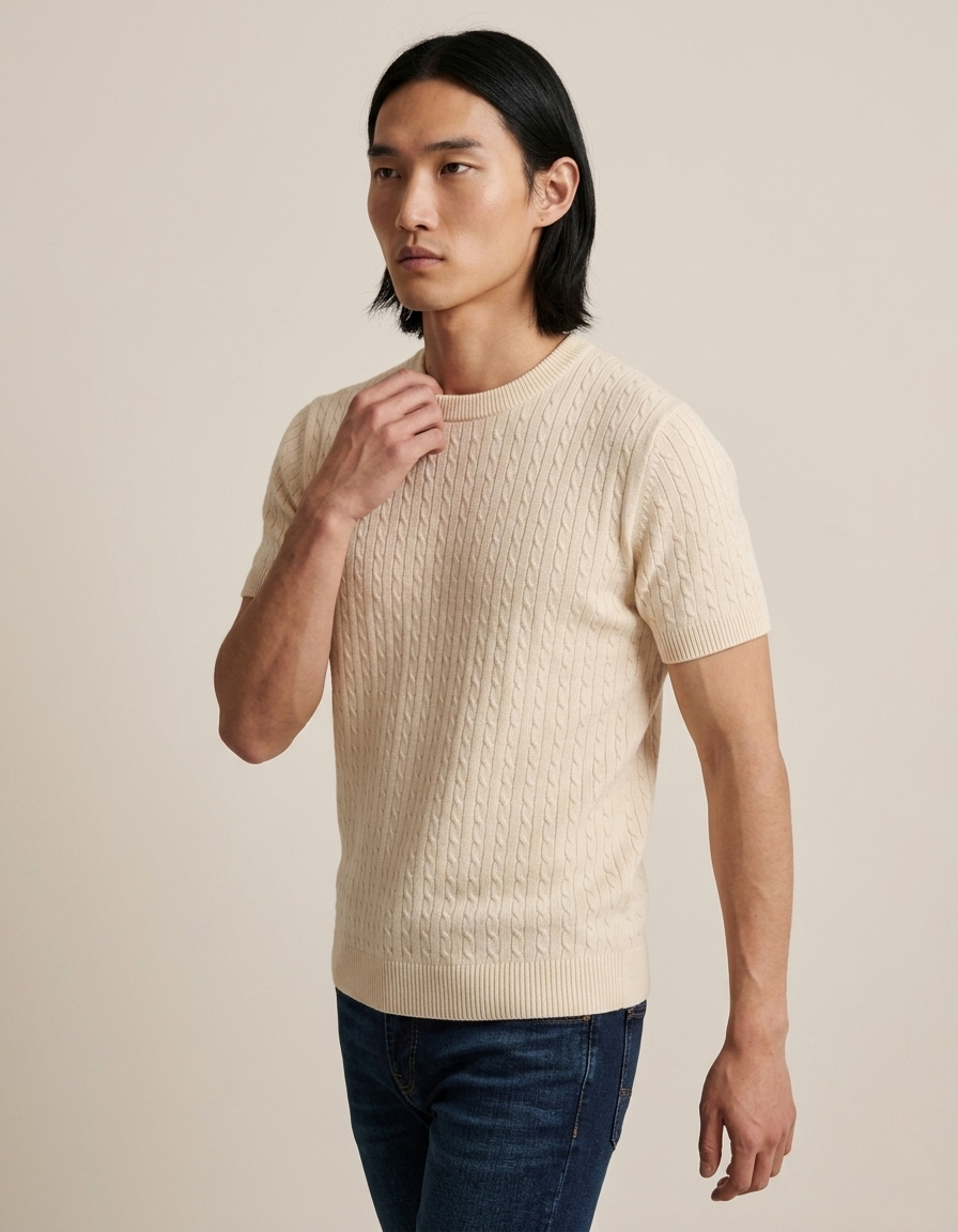 Luca | Camiseta de punto texturizado para hombre - Beige