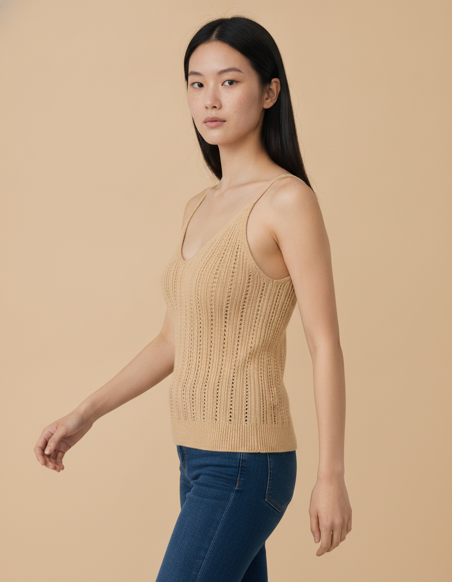Vela | Top de crochet con escote en V para mujer - Beige