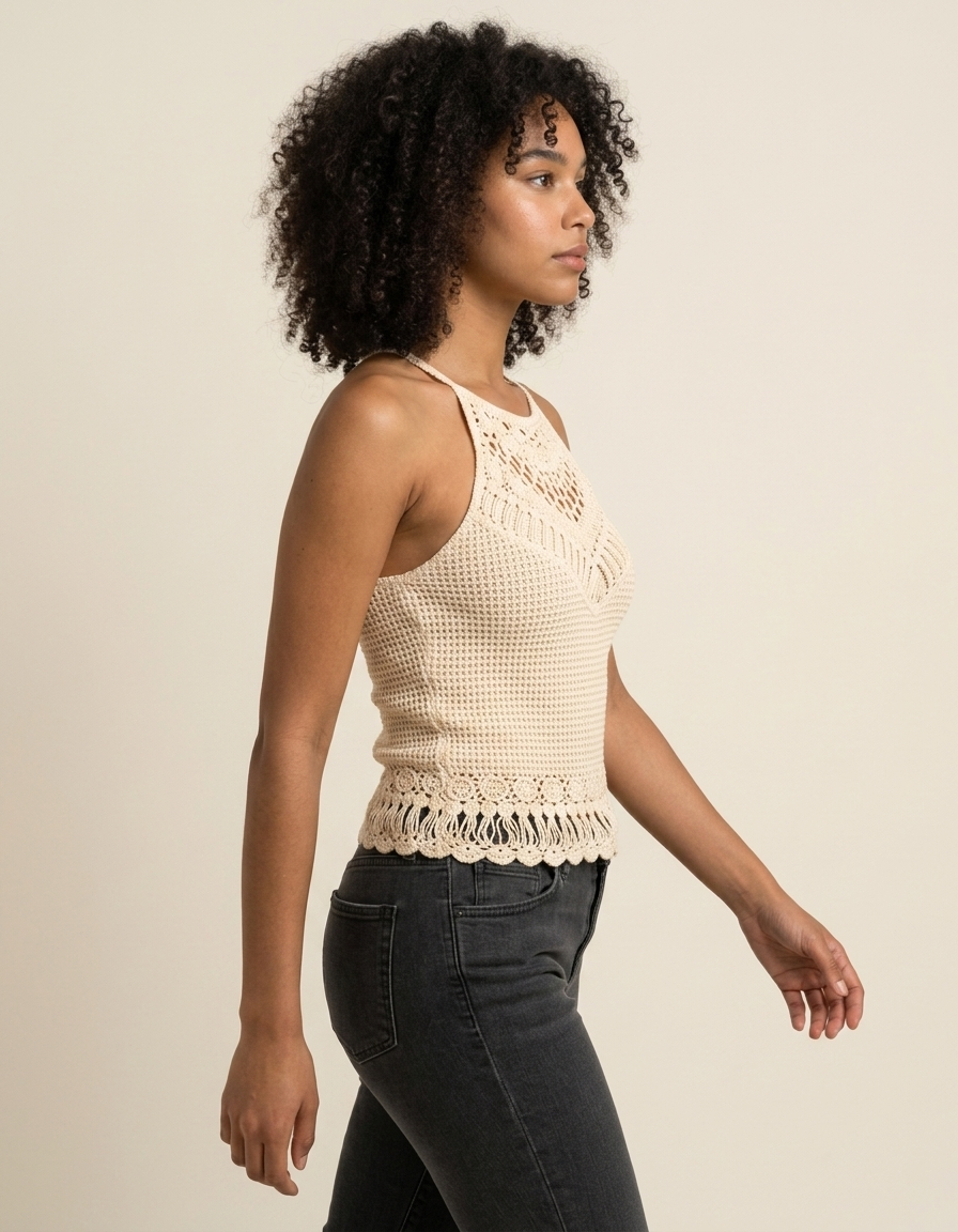 Nara | Top crochet con ajuste al cuello - Beige