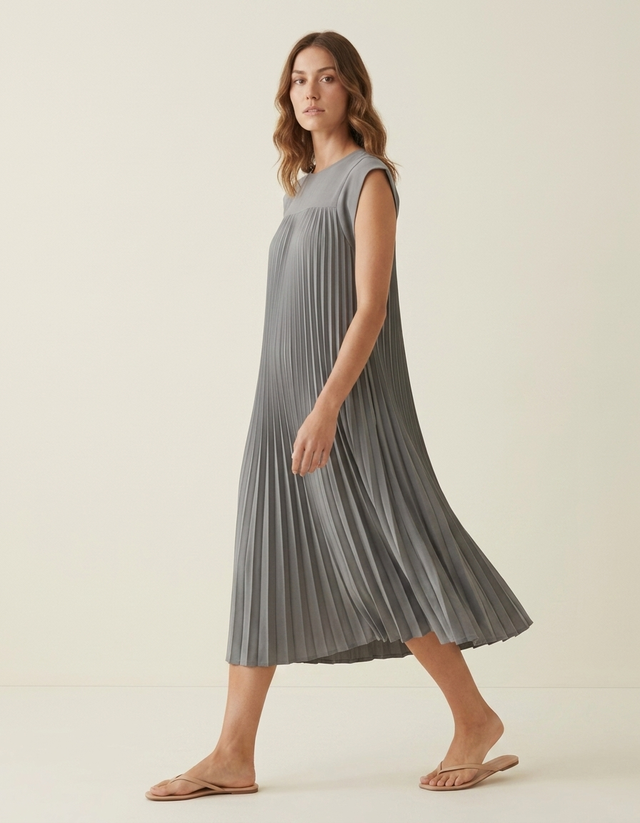 Ana | Vestido Largo Plisado de Verano - Gris