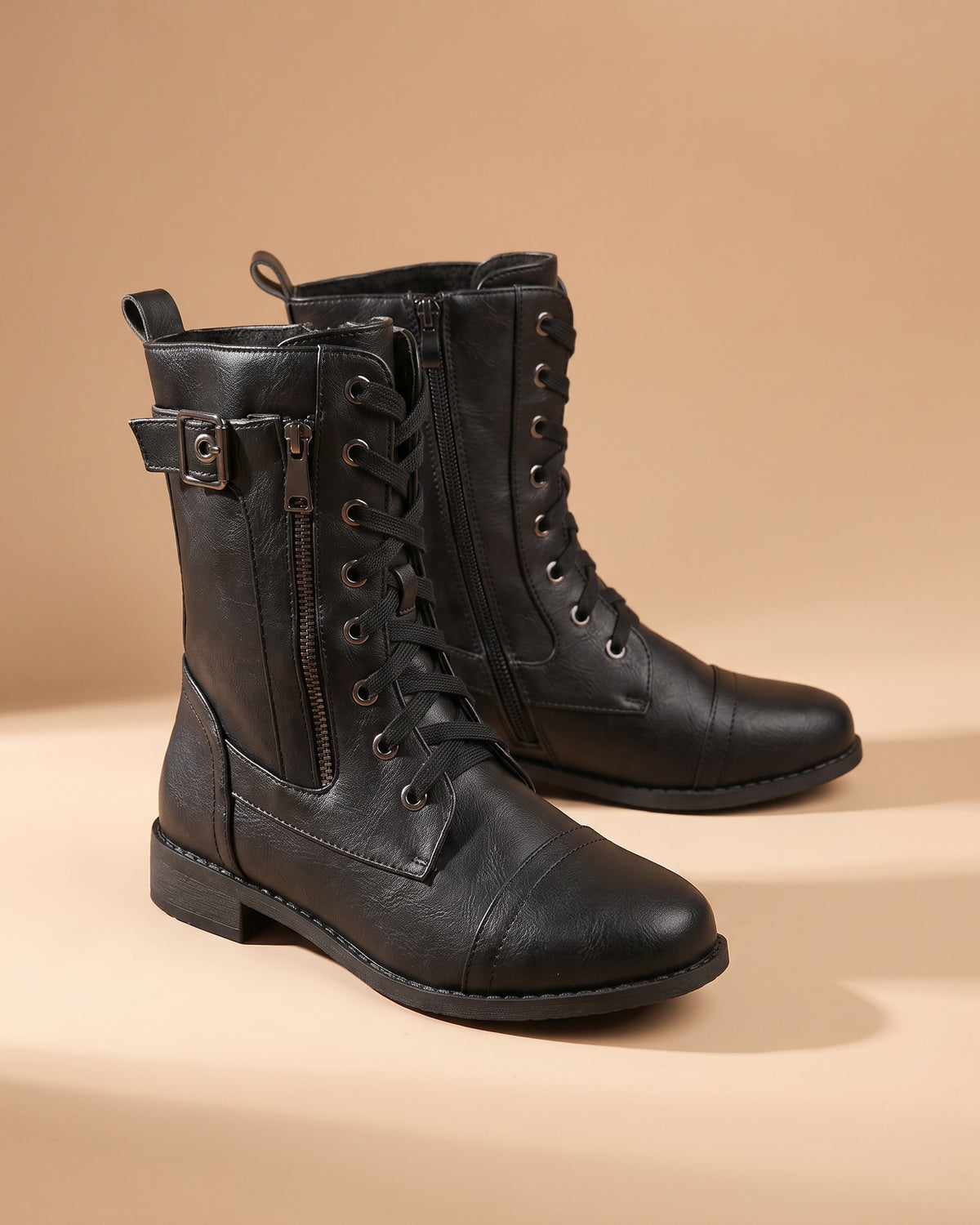 Catalina | Botas ortopédicas de piel con cremallera lateral - Negro