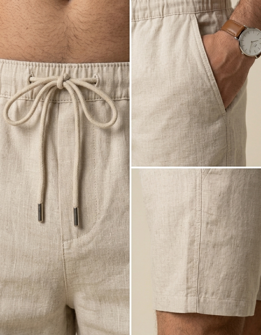 Lorenzo | Pantalón corto de algodón y lino para hombre - Beige