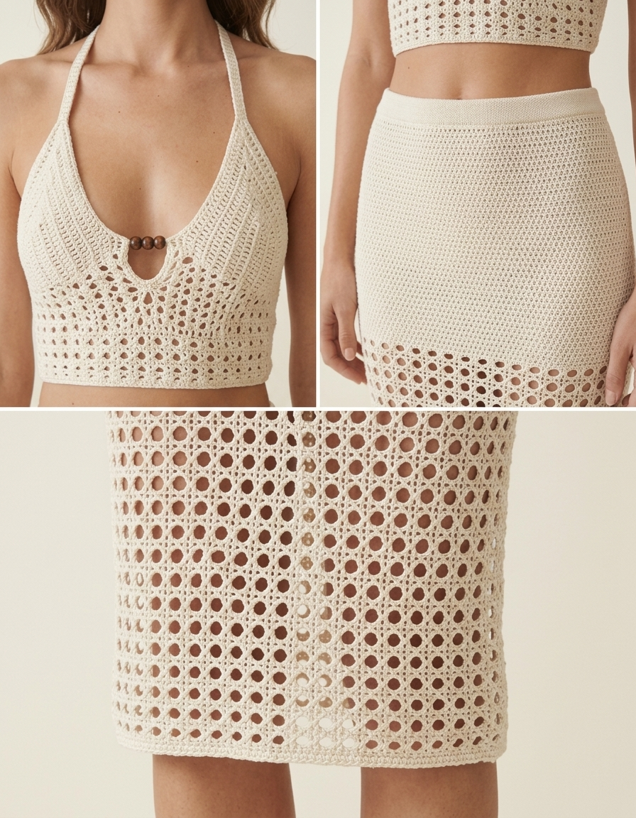 Naya | Conjunto crochet de top y falda larga - Blanco