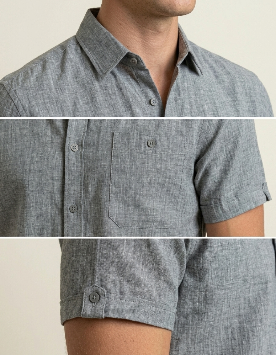 Adrián | Camisa manga corta de algodón y lino - Gris