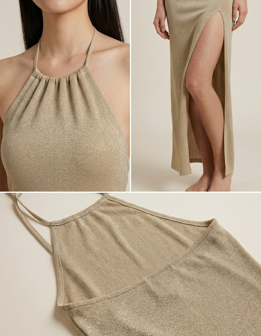 Duna | Vestido maxi de punto con abertura para mujer - Beige