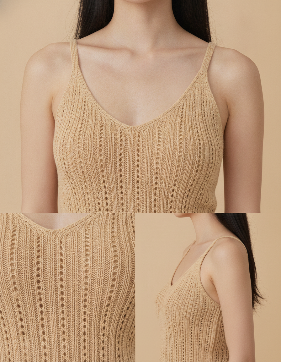 Vela | Top de crochet con escote en V para mujer - Beige