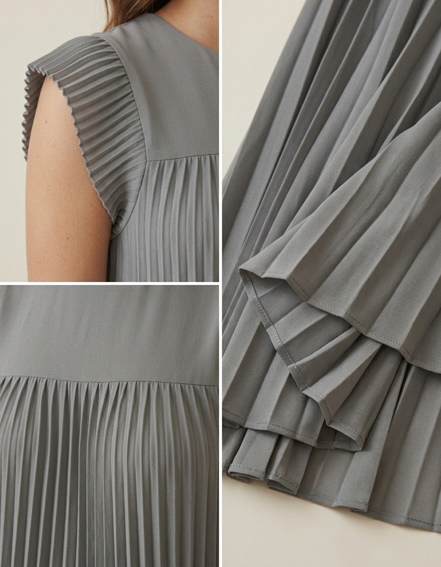 Ana | Vestido Largo Plisado de Verano - Gris