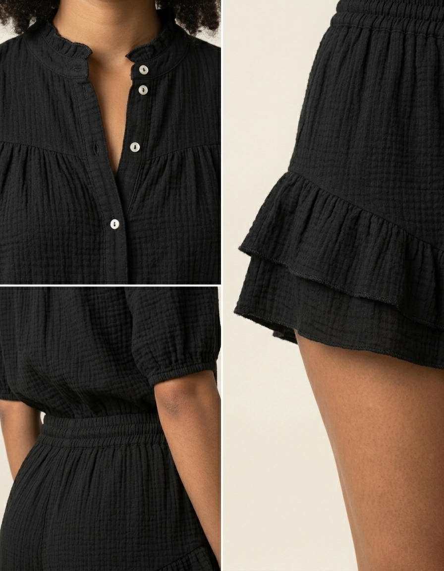 Mila | Conjunto de camisa y falda con volante - Negro