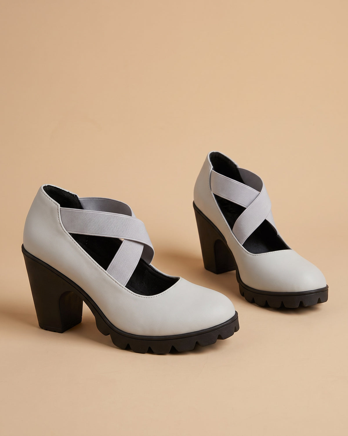 Amelia | Zapatos Mary Jane de tacón ancho con tiras elásticas - Gris