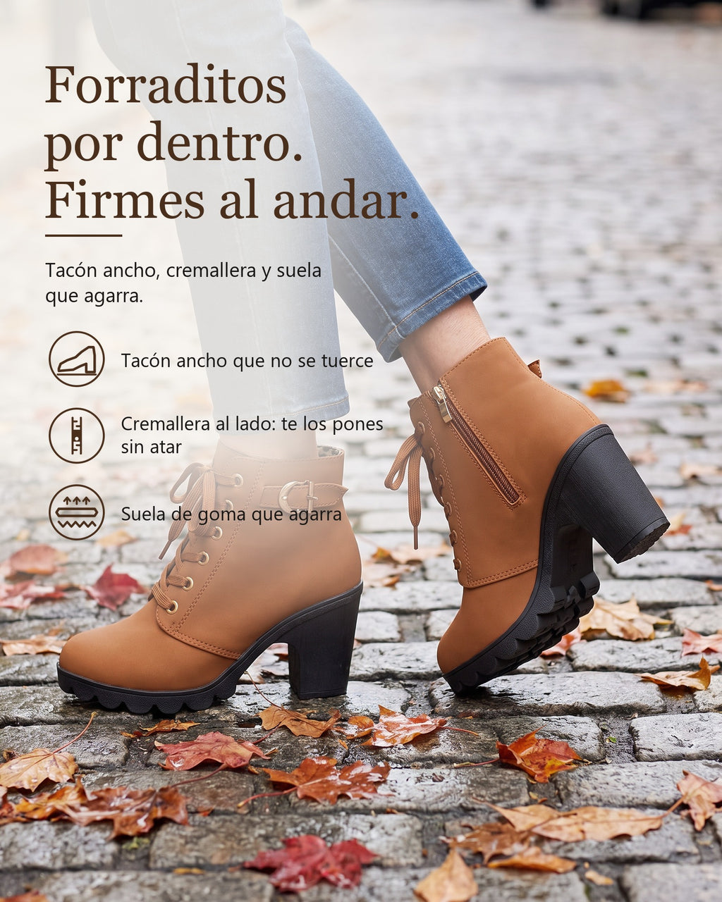 Nieves | Botines forrados de tacón ancho con cordones