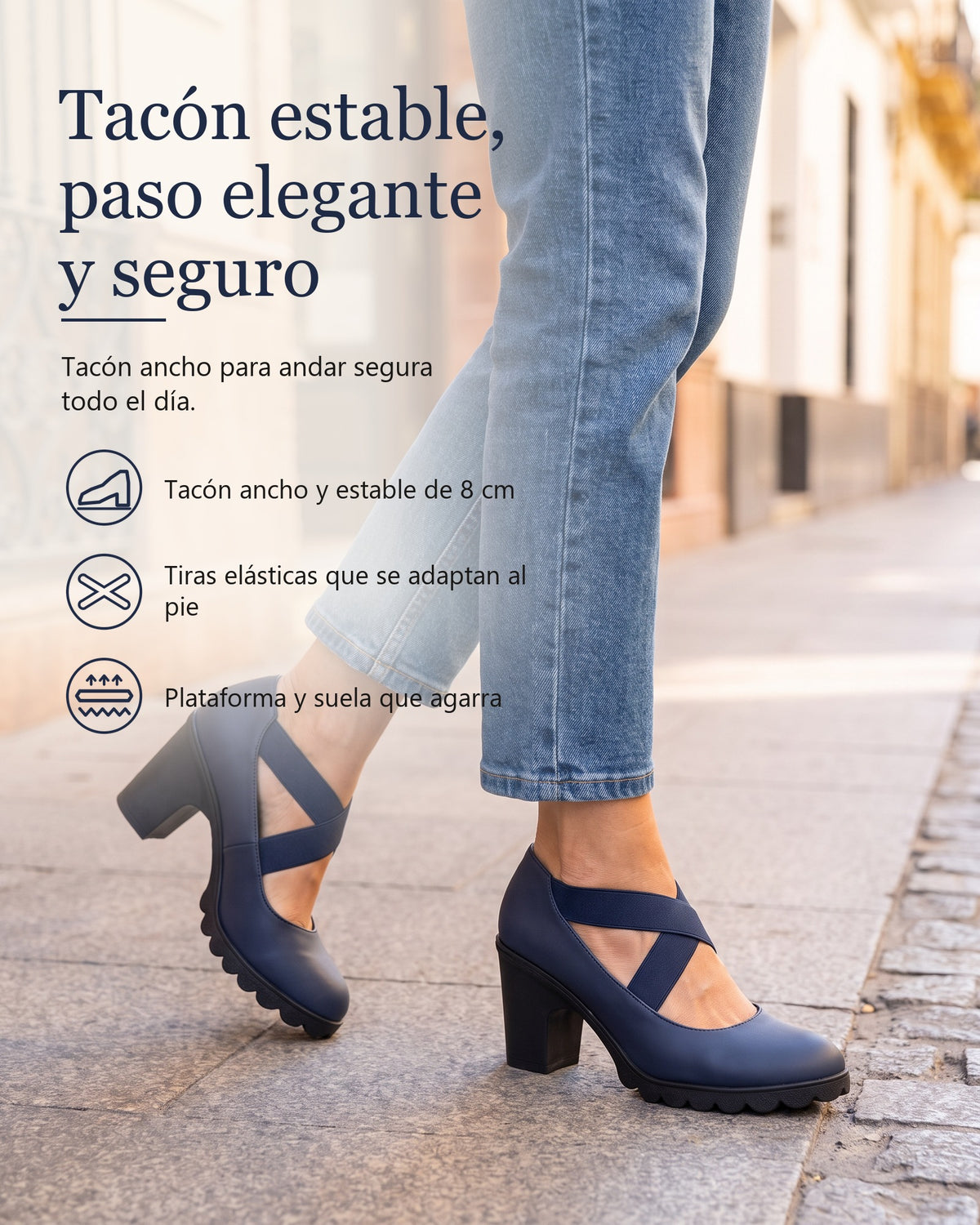 Amelia | Zapatos Mary Jane de tacón ancho con tiras elásticas