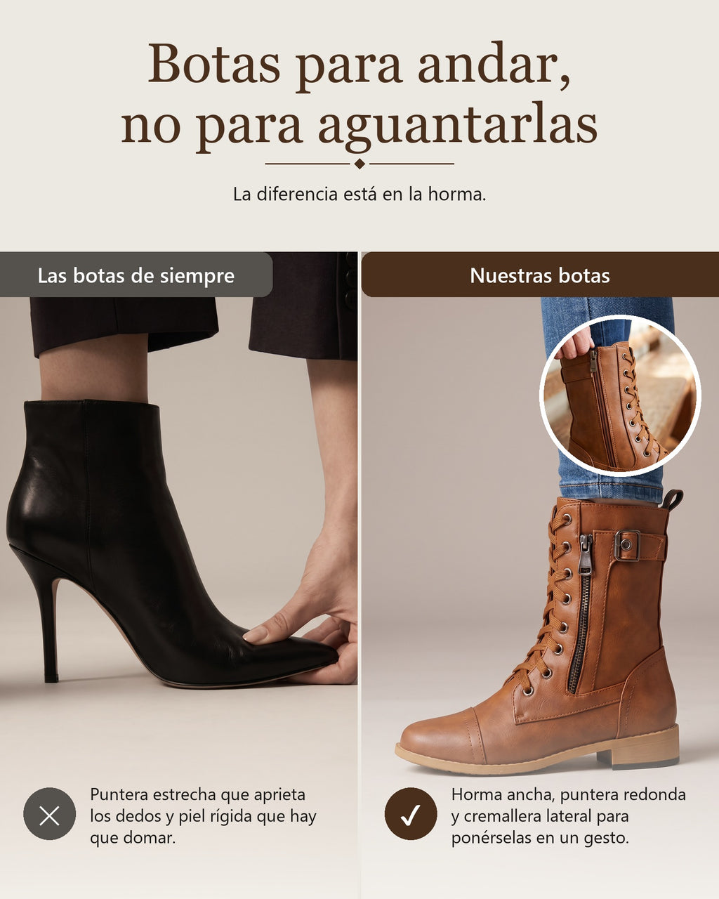 Catalina | Botas ortopédicas de piel con cremallera lateral