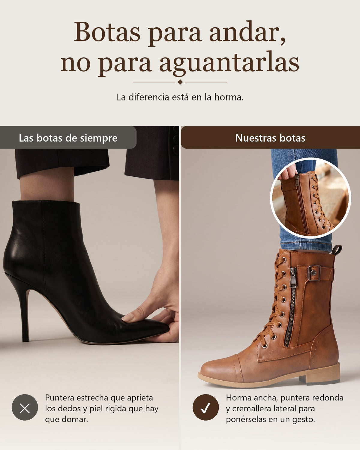 Catalina | Botas ortopédicas de piel con cremallera lateral